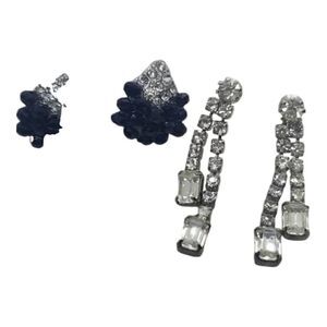 Earrings Two Pairs Stud Earrings Oval Crystal Black Rhinestone Earrings